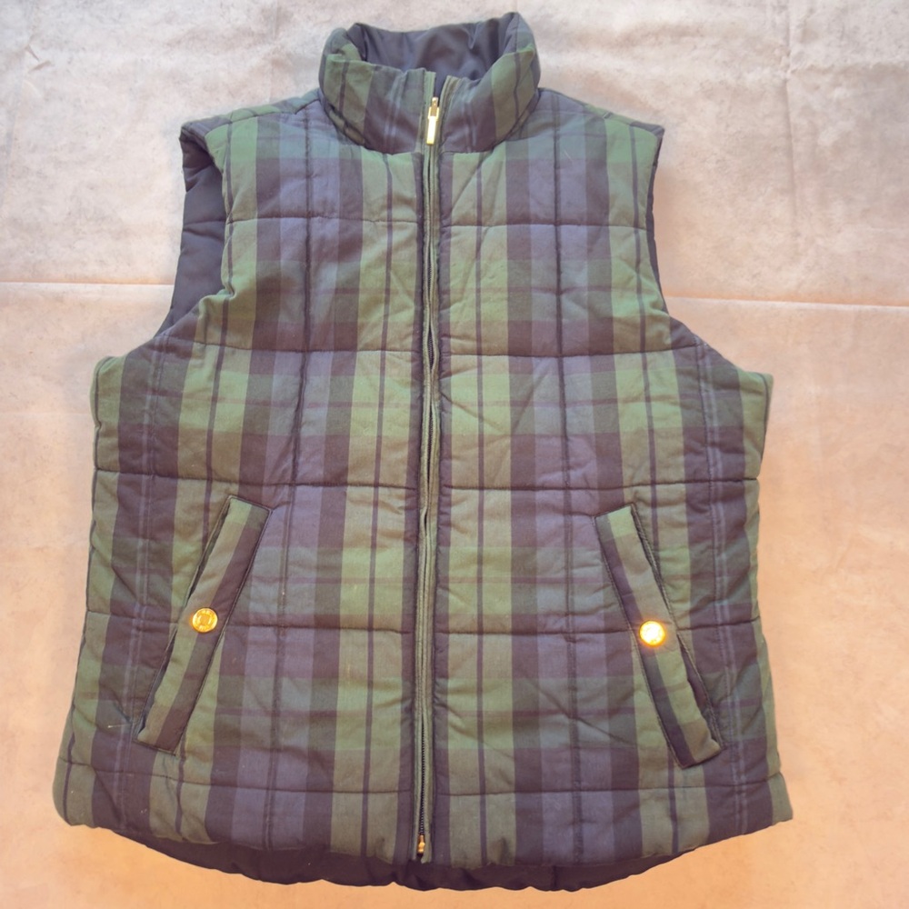 Chaps‎ Reversible Blackwatch Plaid Puffer Vest - Small